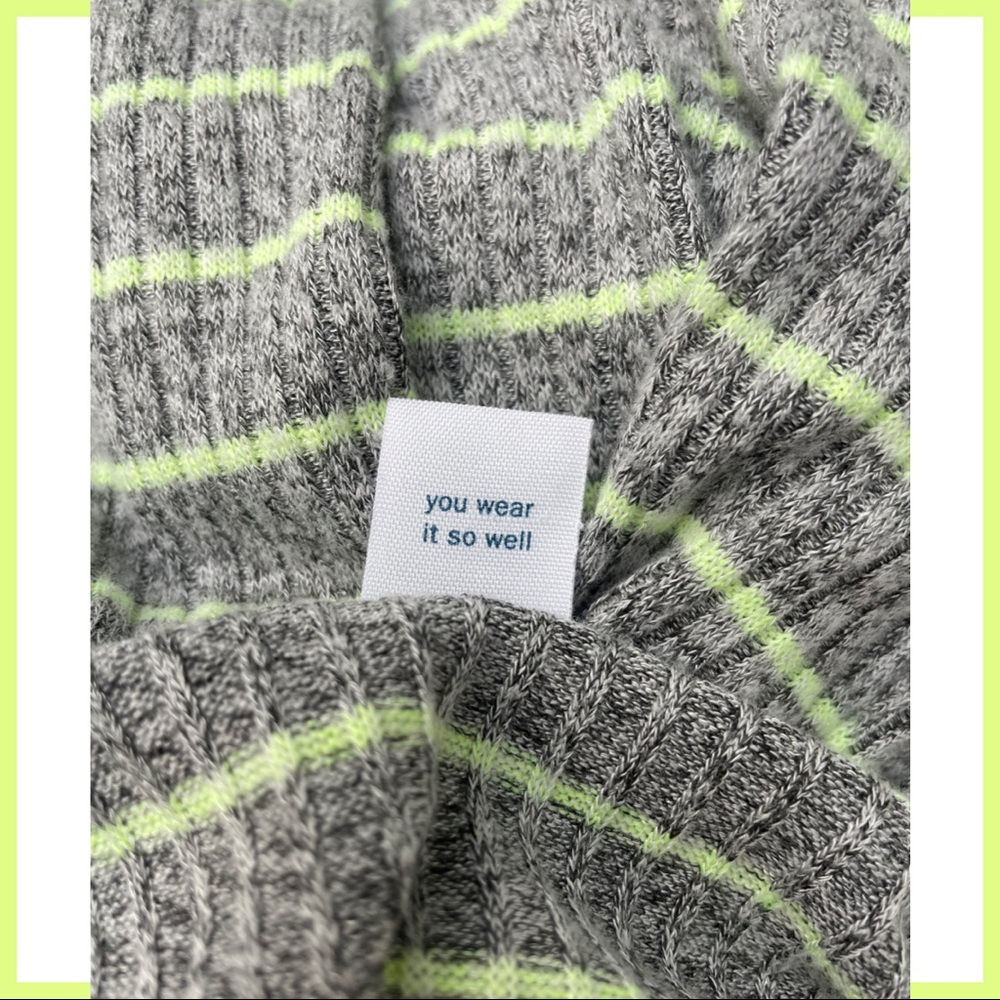 Flowy Soft Gray Long Sleeved Knit Neon Green Striped Shirt - Picture 2 of 7